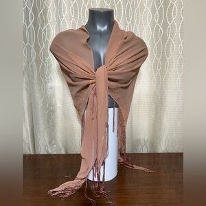 Elegant Tan Women's Scarf Bathing suit  Cover Up Sheer with tassels & sequins